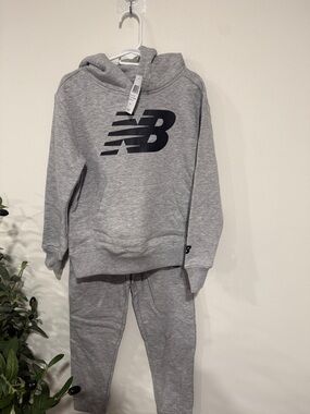 New Balance Grey Kids Hoodie & Joggers Set - Light Grey with Black Logo